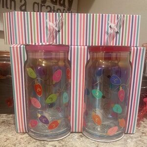 peppermint & pine two lidded glass Christmas sippers
